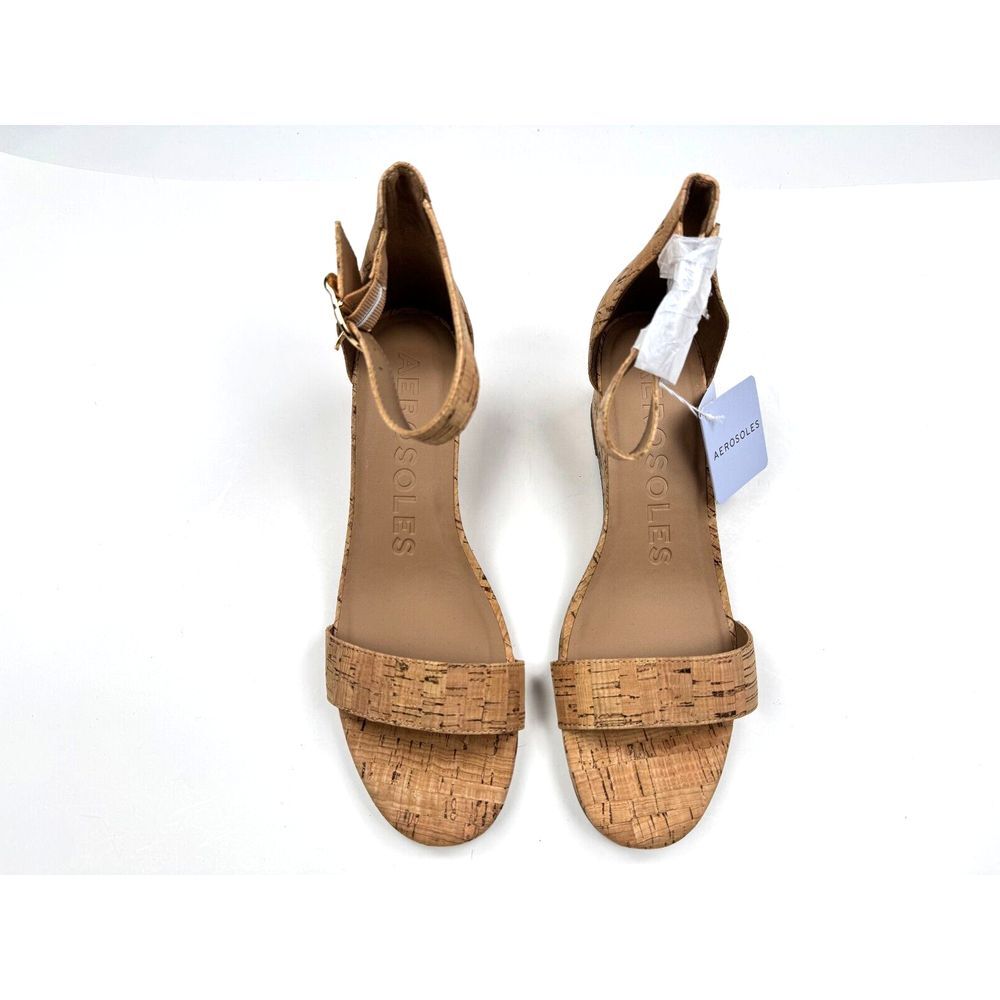 AEROSOLES Cork Wedge Sandals in Natural Tan - Picture 2 of 11